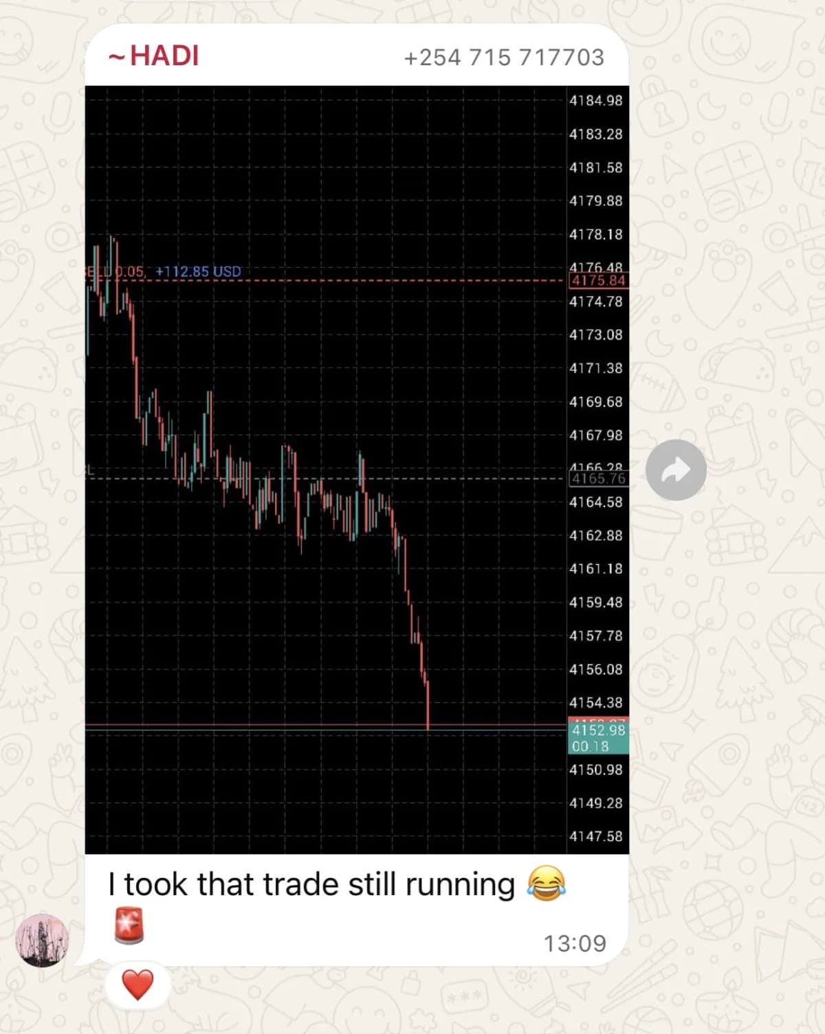 A member's trading account, showing their results.