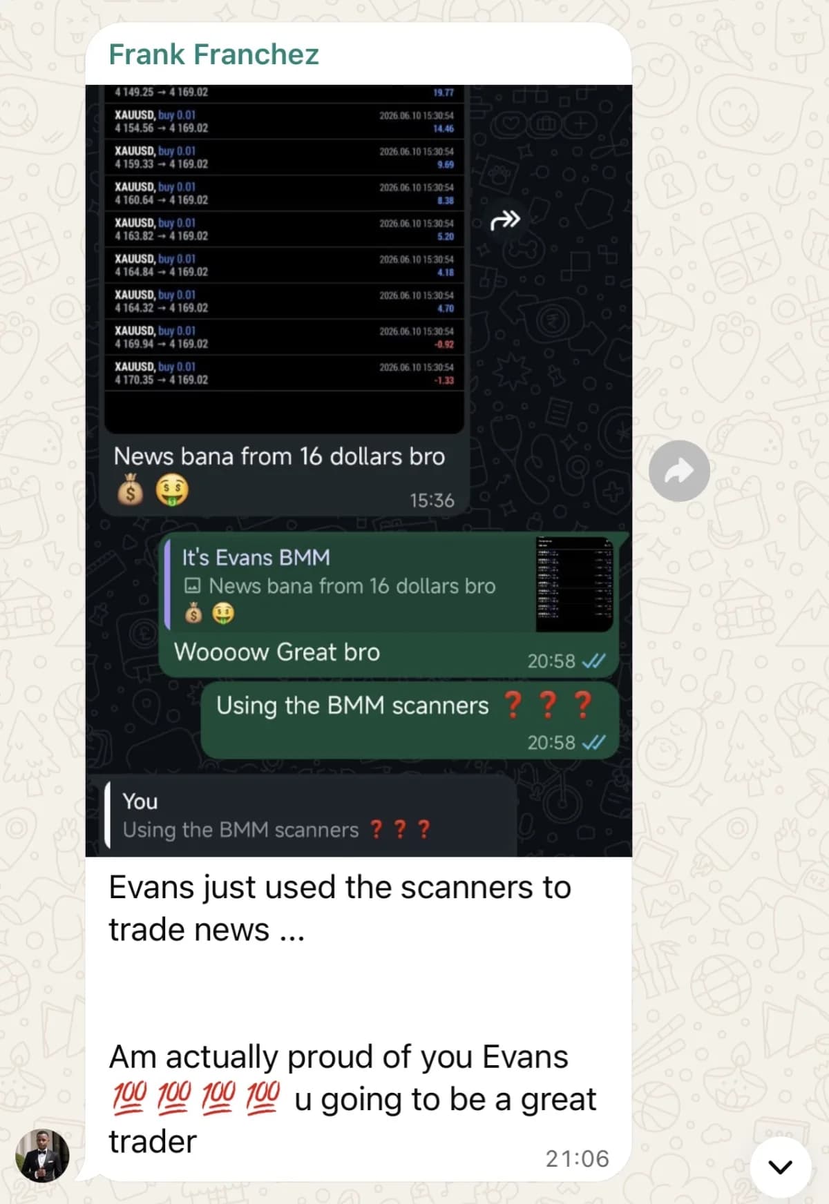 A member's trading account, showing their results.